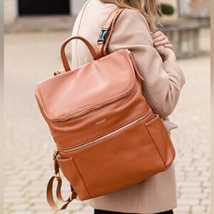 NWOT Leather Diaper Bag Backpack with Multiple Pockets, Cooler Compartment, Pad
